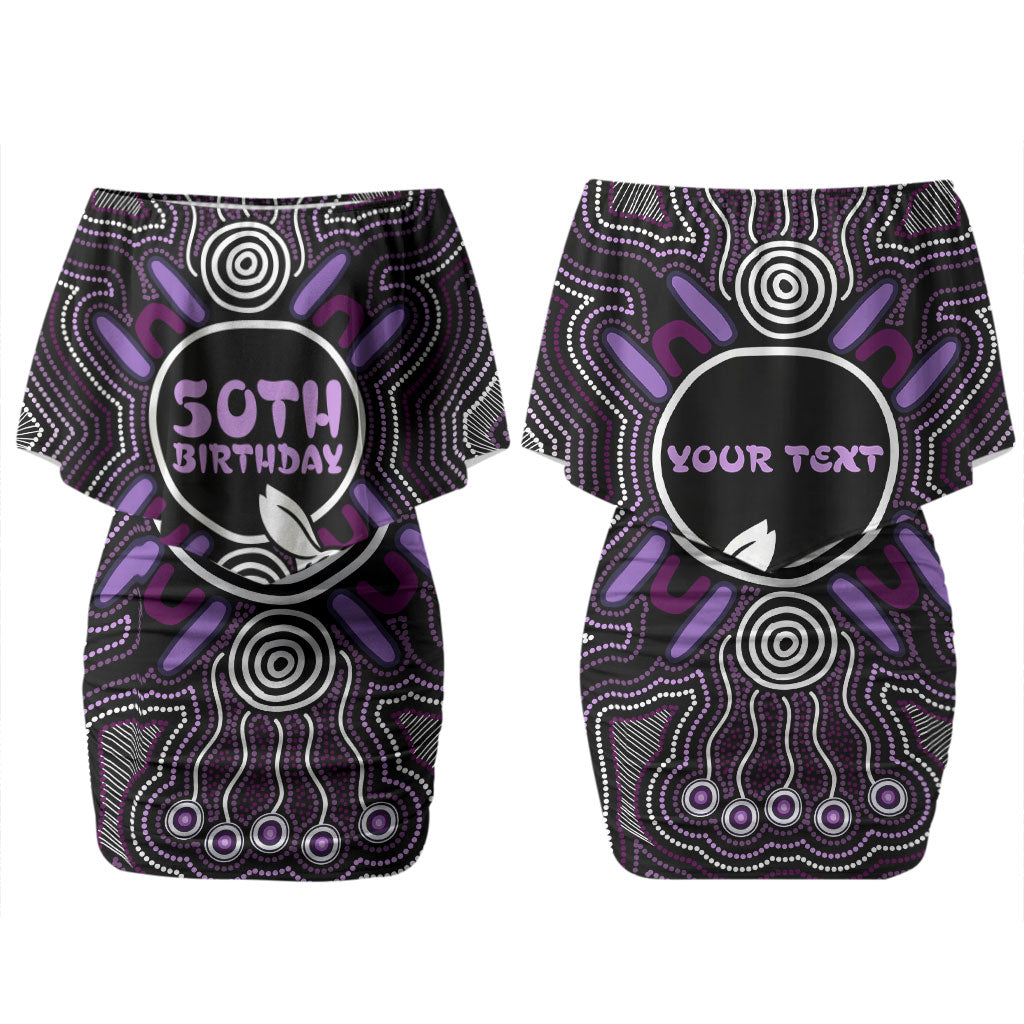 Personalised Aboriginal 50th Birthday Couples Matching Off Shoulder Short Dress and Hawaiian Shirt Kangaroo Indigenous Dot Art Australian Culture