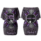 Personalised Aboriginal 50th Birthday Couples Matching Off Shoulder Short Dress and Hawaiian Shirt Kangaroo Indigenous Dot Art Australian Culture