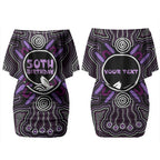 Personalised Aboriginal 50th Birthday Couples Matching Off Shoulder Short Dress and Long Sleeve Button Shirt Kangaroo Indigenous Dot Art Australian Culture