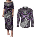 Personalised Aboriginal 50th Birthday Couples Matching Puletasi and Long Sleeve Button Shirt Kangaroo Indigenous Dot Art Australian Culture