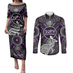 Personalised Aboriginal 50th Birthday Couples Matching Puletasi and Long Sleeve Button Shirt Kangaroo Indigenous Dot Art Australian Culture