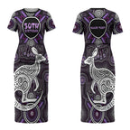 Personalised Aboriginal 50th Birthday Couples Matching Short Sleeve Bodycon Dress and Hawaiian Shirt Kangaroo Indigenous Dot Art Australian Culture
