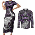 Personalised Aboriginal 50th Birthday Couples Matching Short Sleeve Bodycon Dress and Long Sleeve Button Shirt Kangaroo Indigenous Dot Art Australian Culture