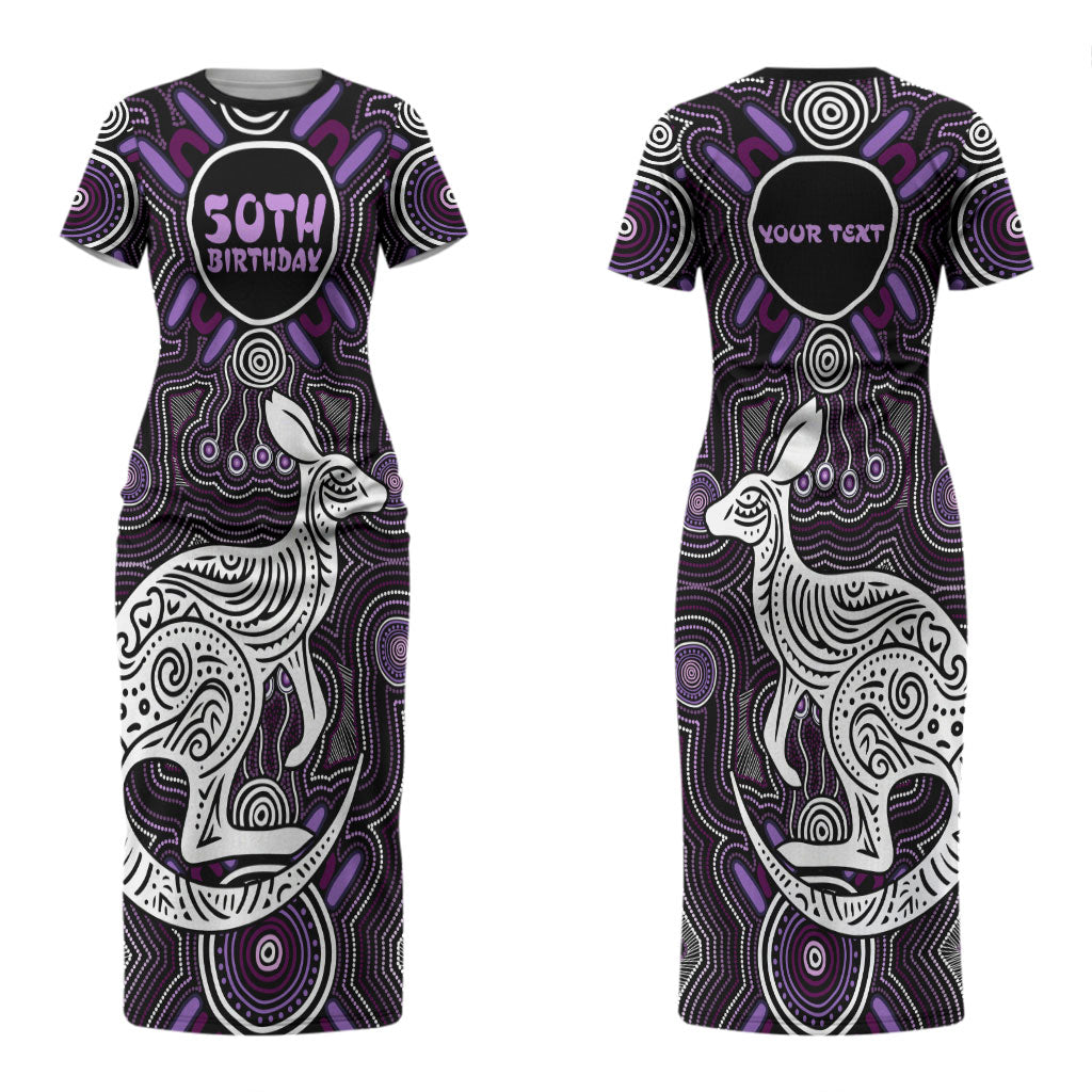 Personalised Aboriginal 50th Birthday Couples Matching Short Sleeve Bodycon Dress and Long Sleeve Button Shirt Kangaroo Indigenous Dot Art Australian Culture