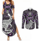 Personalised Aboriginal 50th Birthday Couples Matching Summer Maxi Dress and Long Sleeve Button Shirt Kangaroo Indigenous Dot Art Australian Culture