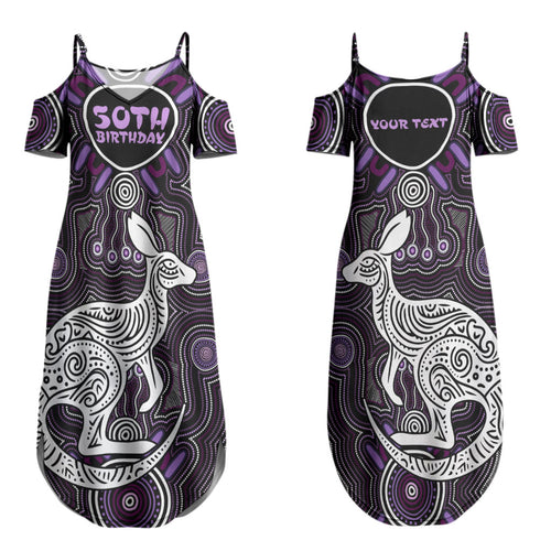 Personalised Aboriginal 50th Birthday Couples Matching Summer Maxi Dress and Long Sleeve Button Shirt Kangaroo Indigenous Dot Art Australian Culture