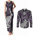 Personalised Aboriginal 50th Birthday Couples Matching Tank Maxi Dress and Long Sleeve Button Shirt Kangaroo Indigenous Dot Art Australian Culture