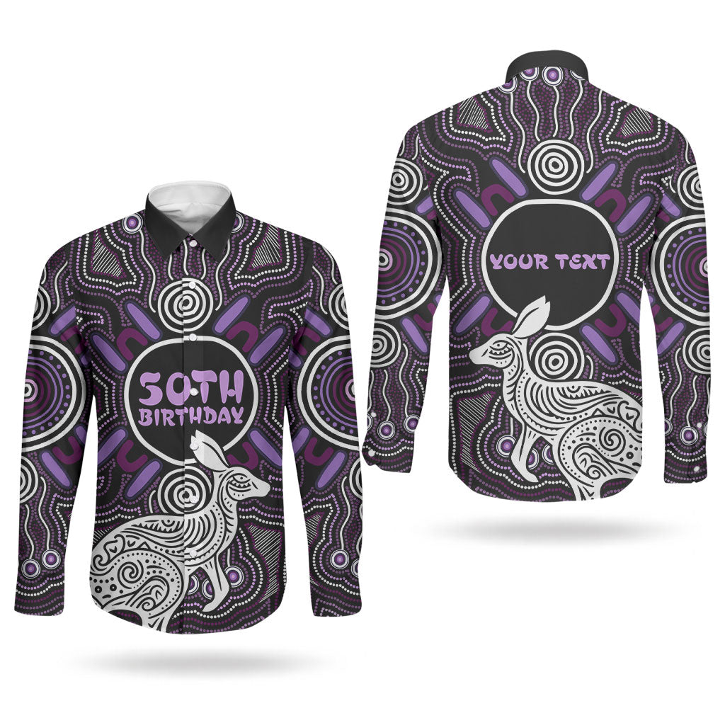 Personalised Aboriginal 50th Birthday Couples Matching Tank Maxi Dress and Long Sleeve Button Shirt Kangaroo Indigenous Dot Art Australian Culture