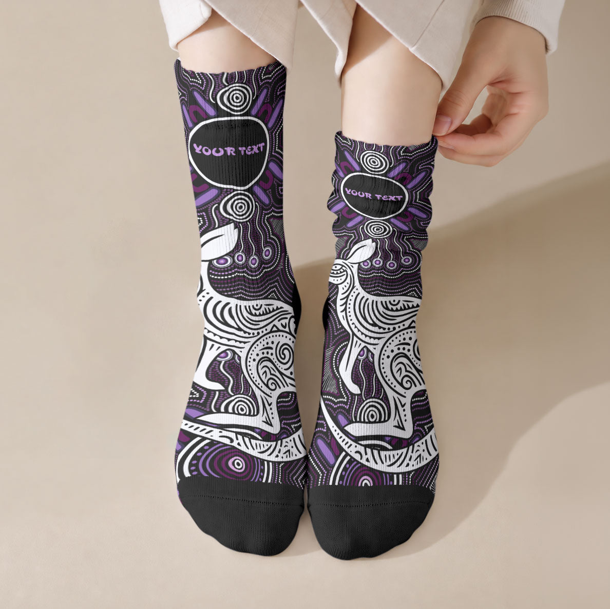 Personalised Aboriginal 50th Birthday Crew Socks Kangaroo Indigenous Dot Art Australian Culture