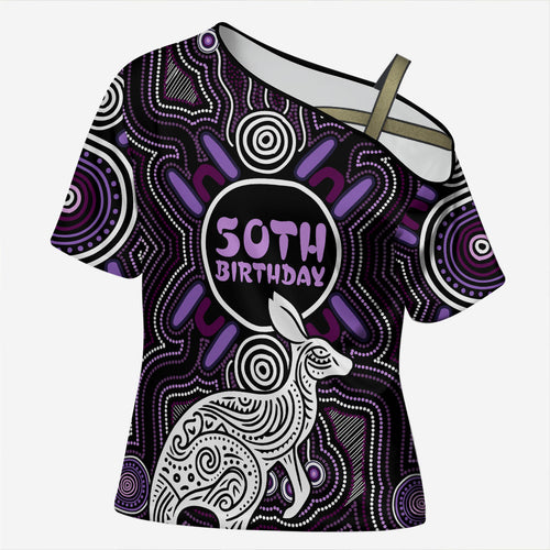 Personalised Aboriginal 50th Birthday Cross Shoulder Shirt Kangaroo Indigenous Dot Art Australian Culture