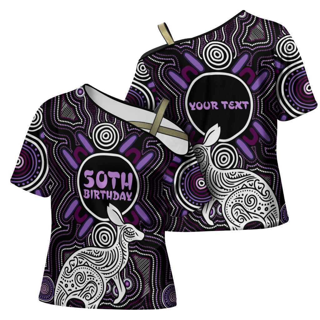 Personalised Aboriginal 50th Birthday Cross Shoulder Shirt Kangaroo Indigenous Dot Art Australian Culture