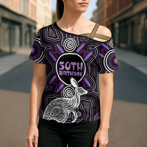 Personalised Aboriginal 50th Birthday Cross Shoulder Shirt Kangaroo Indigenous Dot Art Australian Culture