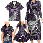 Personalised Aboriginal 50th Birthday Family Matching Long Sleeve Bodycon Dress and Hawaiian Shirt Kangaroo Indigenous Dot Art Australian Culture