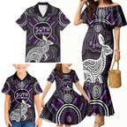 Personalised Aboriginal 50th Birthday Family Matching Mermaid Dress and Hawaiian Shirt Kangaroo Indigenous Dot Art Australian Culture
