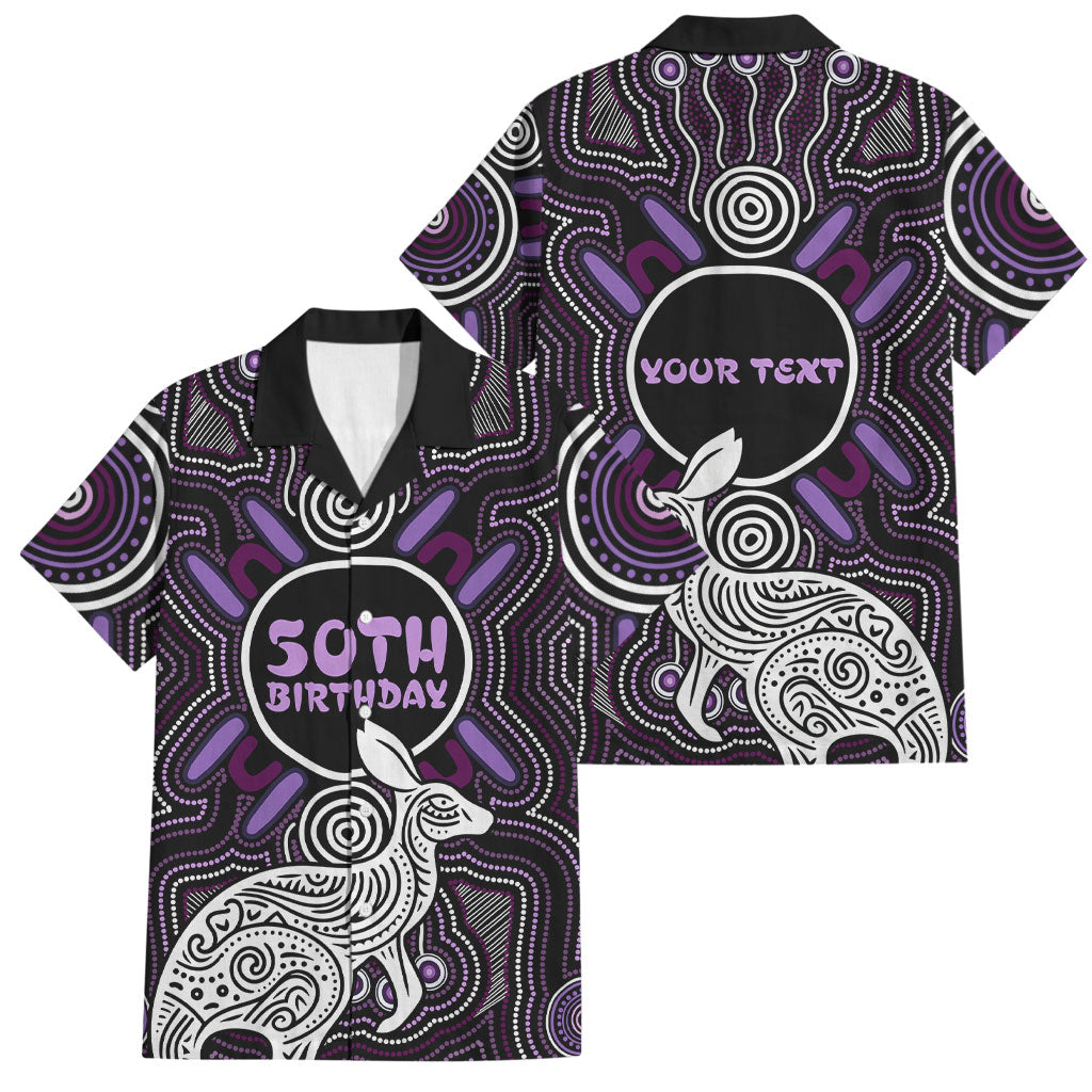 Personalised Aboriginal 50th Birthday Family Matching Off The Shoulder Long Sleeve Dress and Hawaiian Shirt Kangaroo Indigenous Dot Art Australian Culture