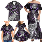 Personalised Aboriginal 50th Birthday Family Matching Off Shoulder Maxi Dress and Hawaiian Shirt Kangaroo Indigenous Dot Art Australian Culture