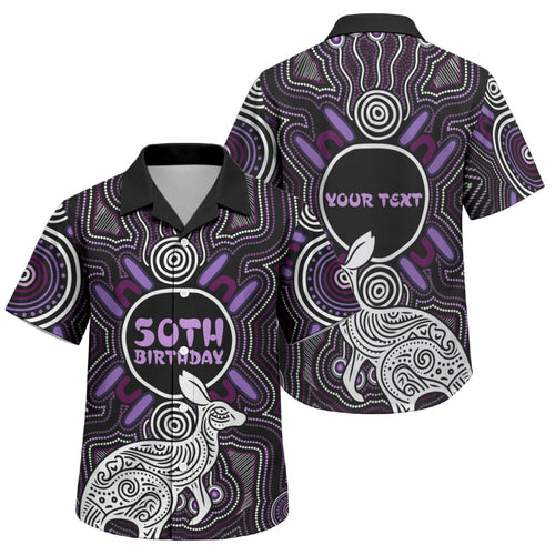 Personalised Aboriginal 50th Birthday Family Matching Off Shoulder Maxi Dress and Hawaiian Shirt Kangaroo Indigenous Dot Art Australian Culture