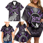 Personalised Aboriginal 50th Birthday Family Matching Off Shoulder Short Dress and Hawaiian Shirt Kangaroo Indigenous Dot Art Australian Culture