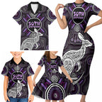 Personalised Aboriginal 50th Birthday Family Matching Short Sleeve Bodycon Dress and Hawaiian Shirt Kangaroo Indigenous Dot Art Australian Culture