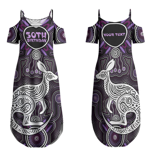 Personalised Aboriginal 50th Birthday Family Matching Summer Maxi Dress and Hawaiian Shirt Kangaroo Indigenous Dot Art Australian Culture
