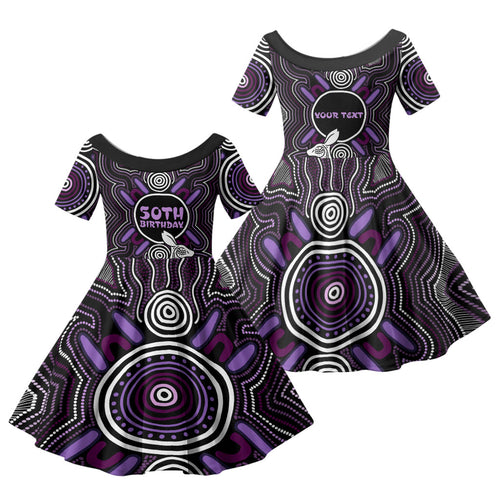 Personalised Aboriginal 50th Birthday Family Matching Summer Maxi Dress and Hawaiian Shirt Kangaroo Indigenous Dot Art Australian Culture