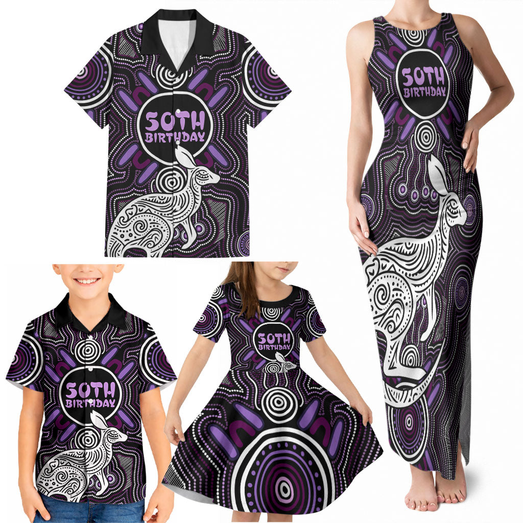 Personalised Aboriginal 50th Birthday Family Matching Tank Maxi Dress and Hawaiian Shirt Kangaroo Indigenous Dot Art Australian Culture