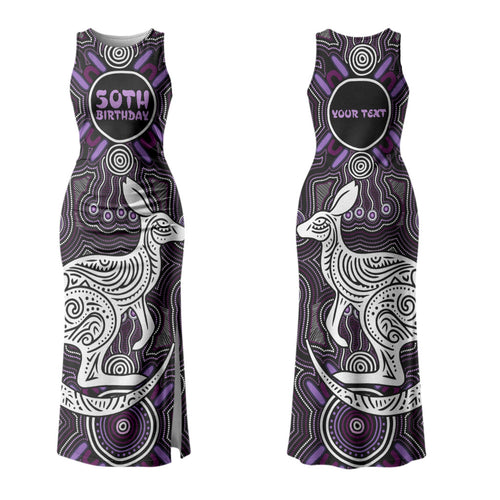 Personalised Aboriginal 50th Birthday Family Matching Tank Maxi Dress and Hawaiian Shirt Kangaroo Indigenous Dot Art Australian Culture