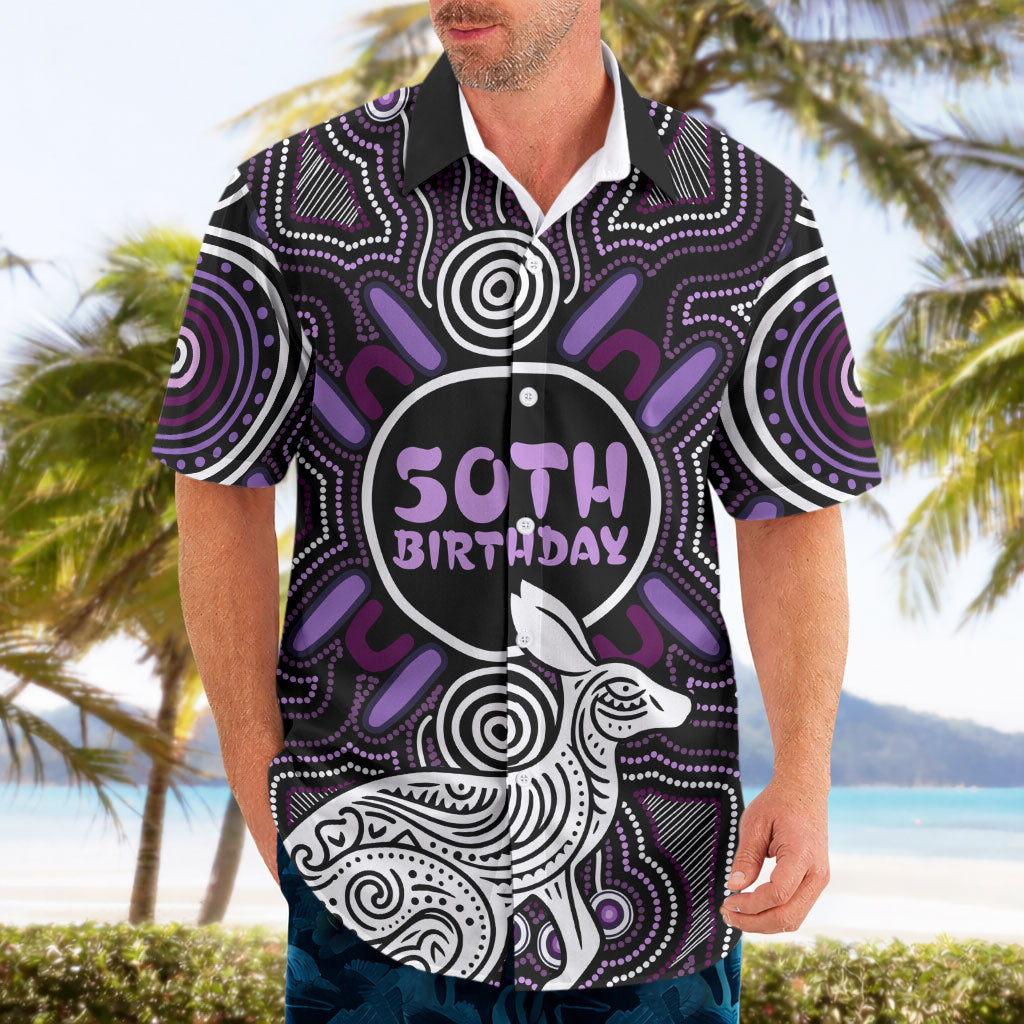 Personalised Aboriginal 50th Birthday Hawaiian Shirt Kangaroo Indigenous Dot Art Australian Culture