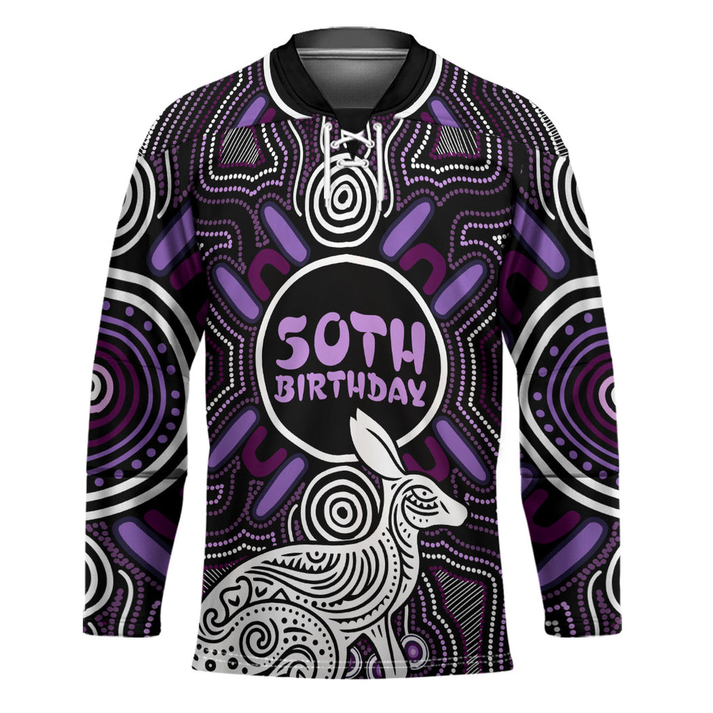 Personalised Aboriginal 50th Birthday Hockey Jersey Kangaroo Indigenous Dot Art Australian Culture