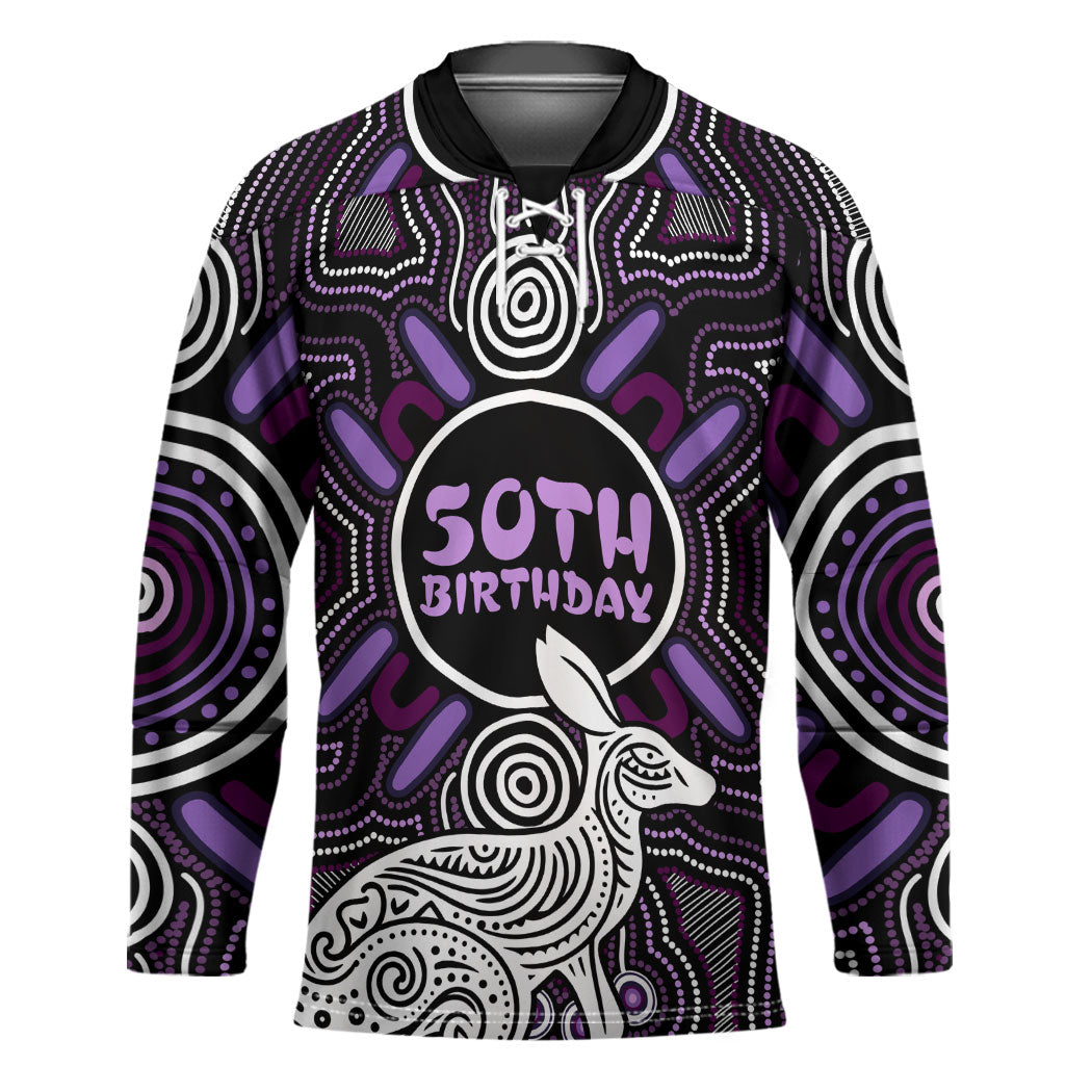Personalised Aboriginal 50th Birthday Hockey Jersey Kangaroo Indigenous Dot Art Australian Culture