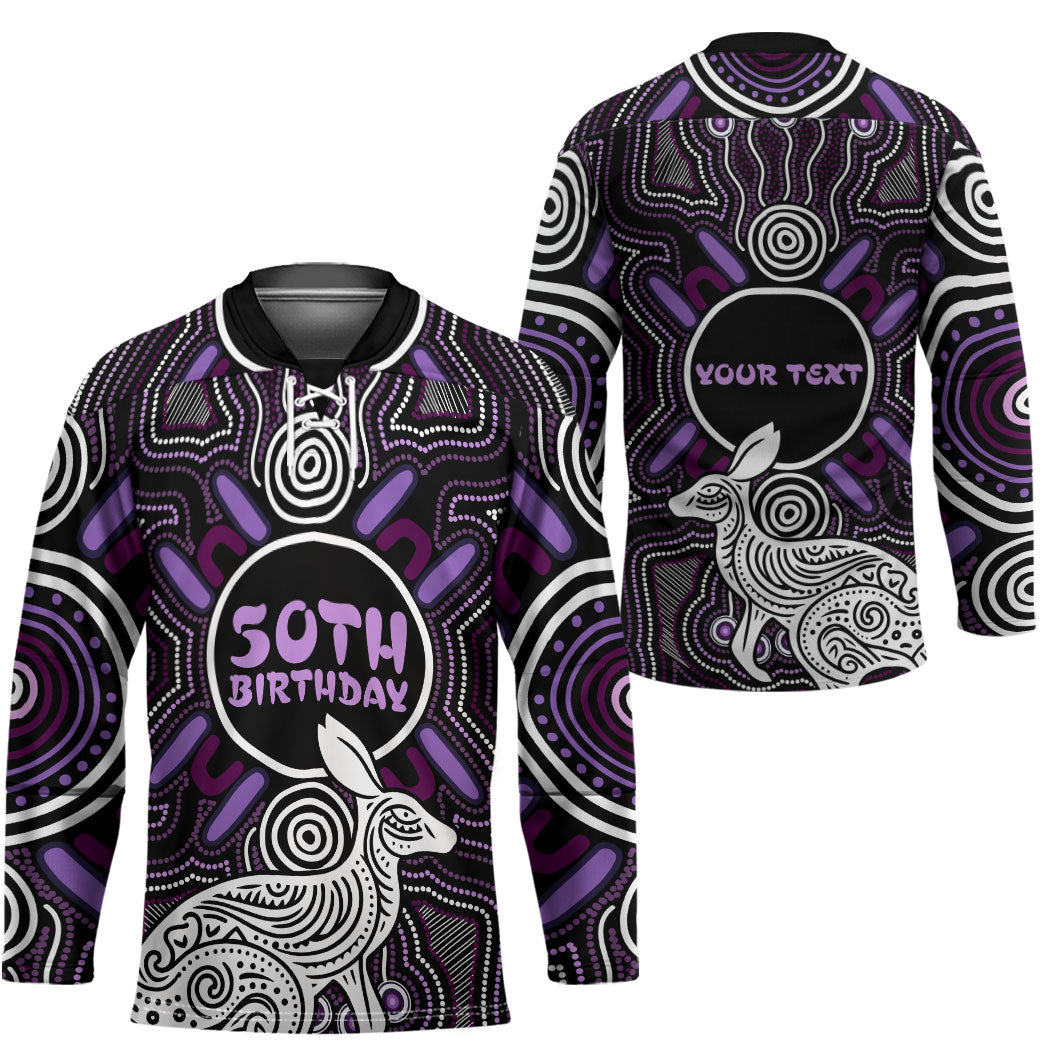 Personalised Aboriginal 50th Birthday Hockey Jersey Kangaroo Indigenous Dot Art Australian Culture
