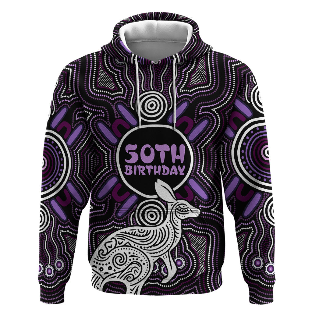 Personalised Aboriginal 50th Birthday Hoodie Kangaroo Indigenous Dot Art Australian Culture