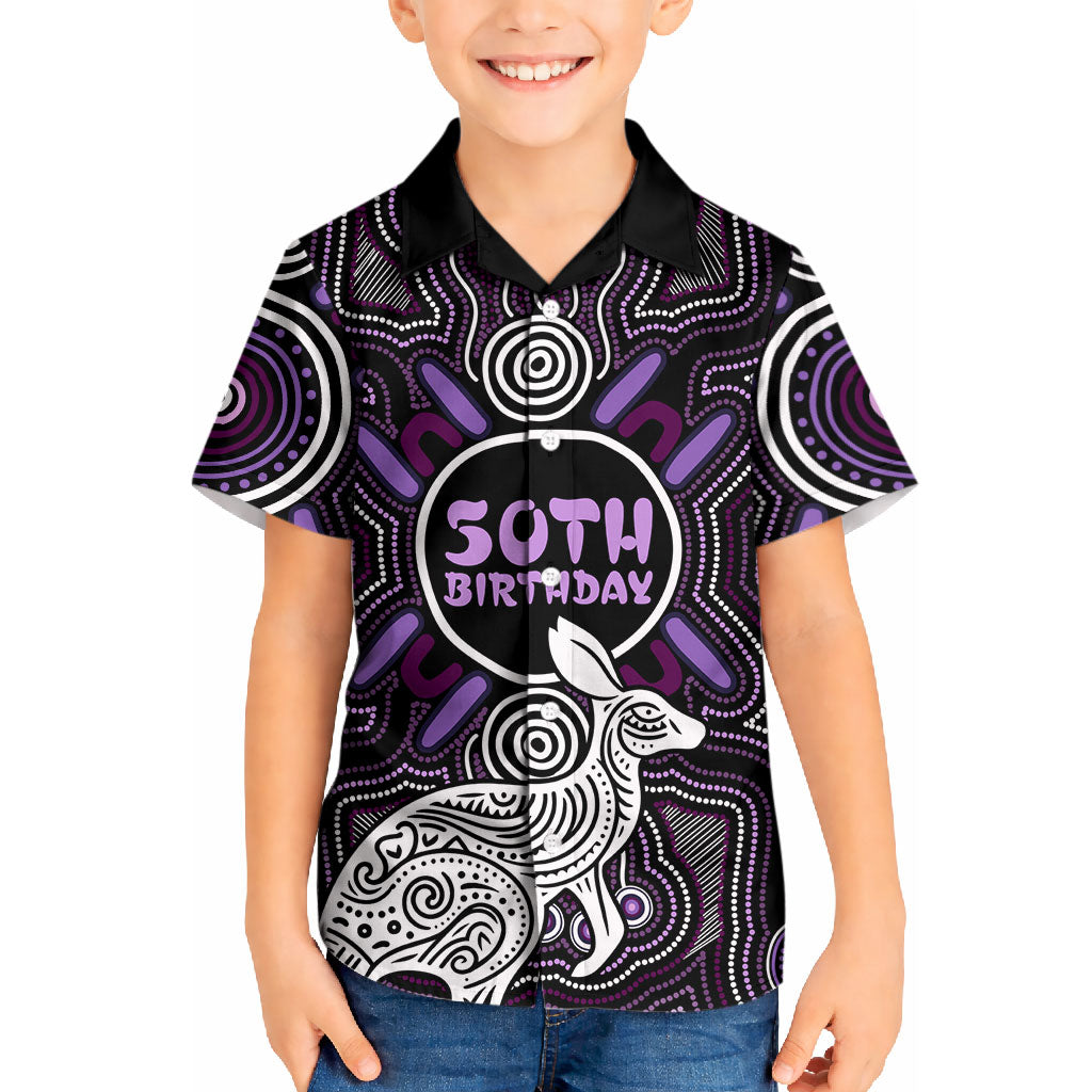 Personalised Aboriginal 50th Birthday Kid Hawaiian Shirt Kangaroo Indigenous Dot Art Australian Culture