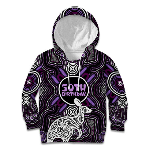 Personalised Aboriginal 50th Birthday Kid Hoodie Kangaroo Indigenous Dot Art Australian Culture