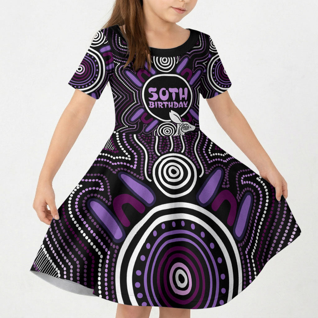 Personalised Aboriginal 50th Birthday Kid Short Sleeve Dress Kangaroo Indigenous Dot Art Australian Culture