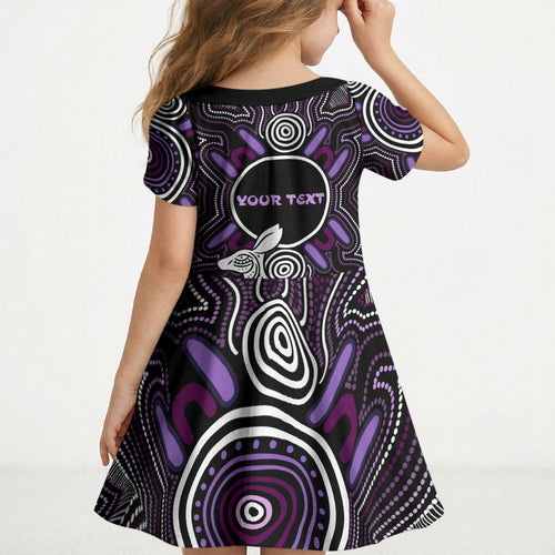 Personalised Aboriginal 50th Birthday Kid Short Sleeve Dress Kangaroo Indigenous Dot Art Australian Culture