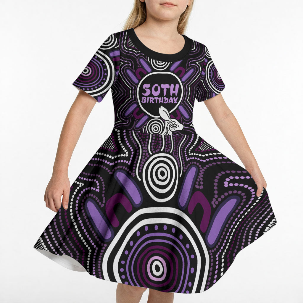 Personalised Aboriginal 50th Birthday Kid Short Sleeve Dress Kangaroo Indigenous Dot Art Australian Culture