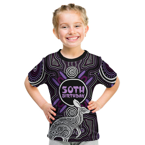 Personalised Aboriginal 50th Birthday Kid T Shirt Kangaroo Indigenous Dot Art Australian Culture