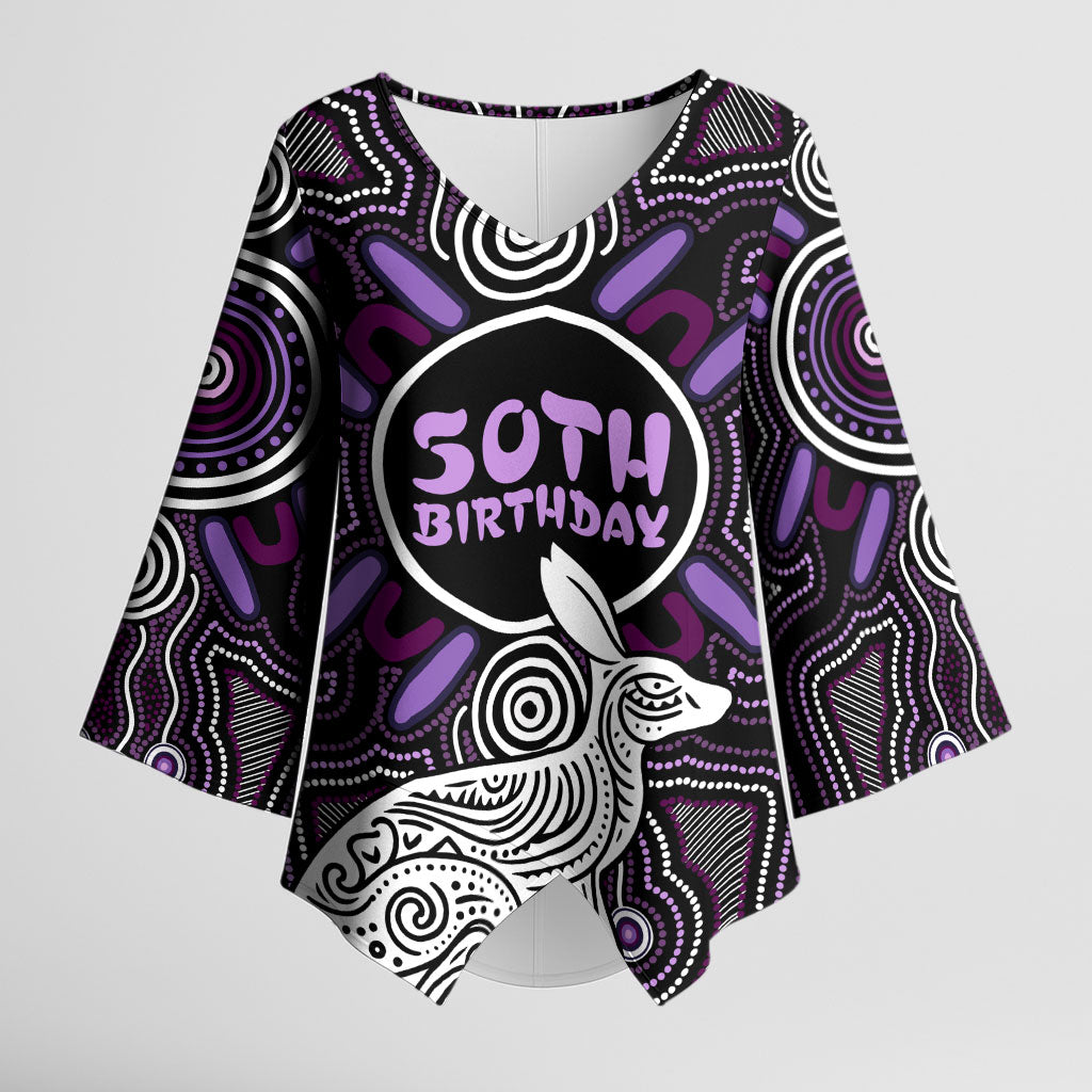 Personalised Aboriginal 50th Birthday Kimono Sleeve Blouse Kangaroo Indigenous Dot Art Australian Culture