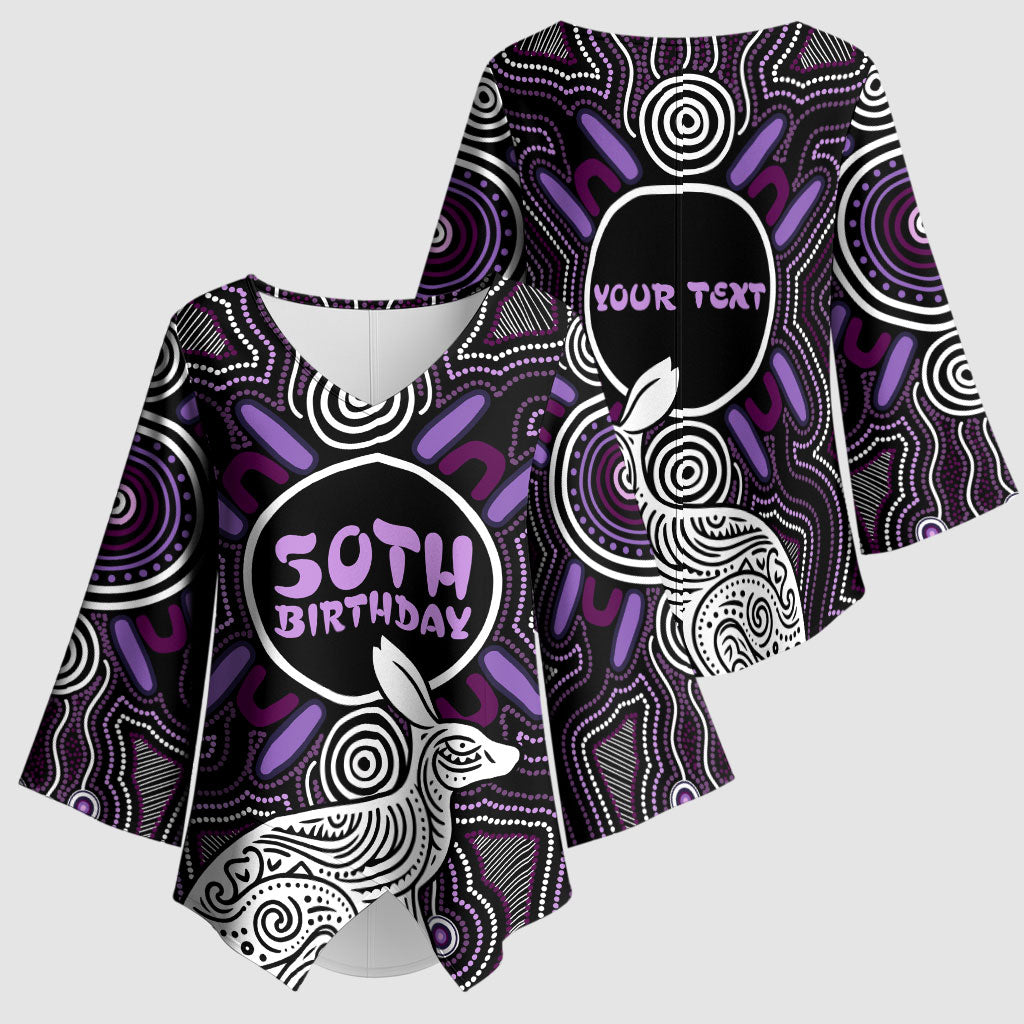 Personalised Aboriginal 50th Birthday Kimono Sleeve Blouse Kangaroo Indigenous Dot Art Australian Culture