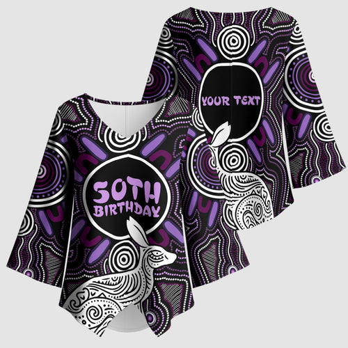 Personalised Aboriginal 50th Birthday Kimono Sleeve Blouse Kangaroo Indigenous Dot Art Australian Culture
