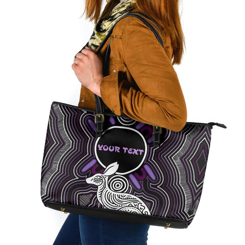 Personalised Aboriginal 50th Birthday Leather Tote Bag Kangaroo Indigenous Dot Art Australian Culture