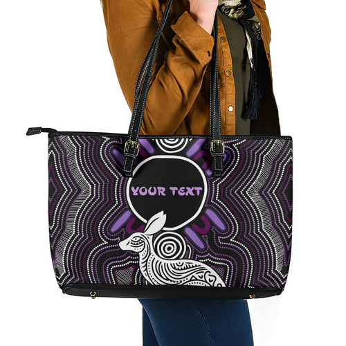 Personalised Aboriginal 50th Birthday Leather Tote Bag Kangaroo Indigenous Dot Art Australian Culture