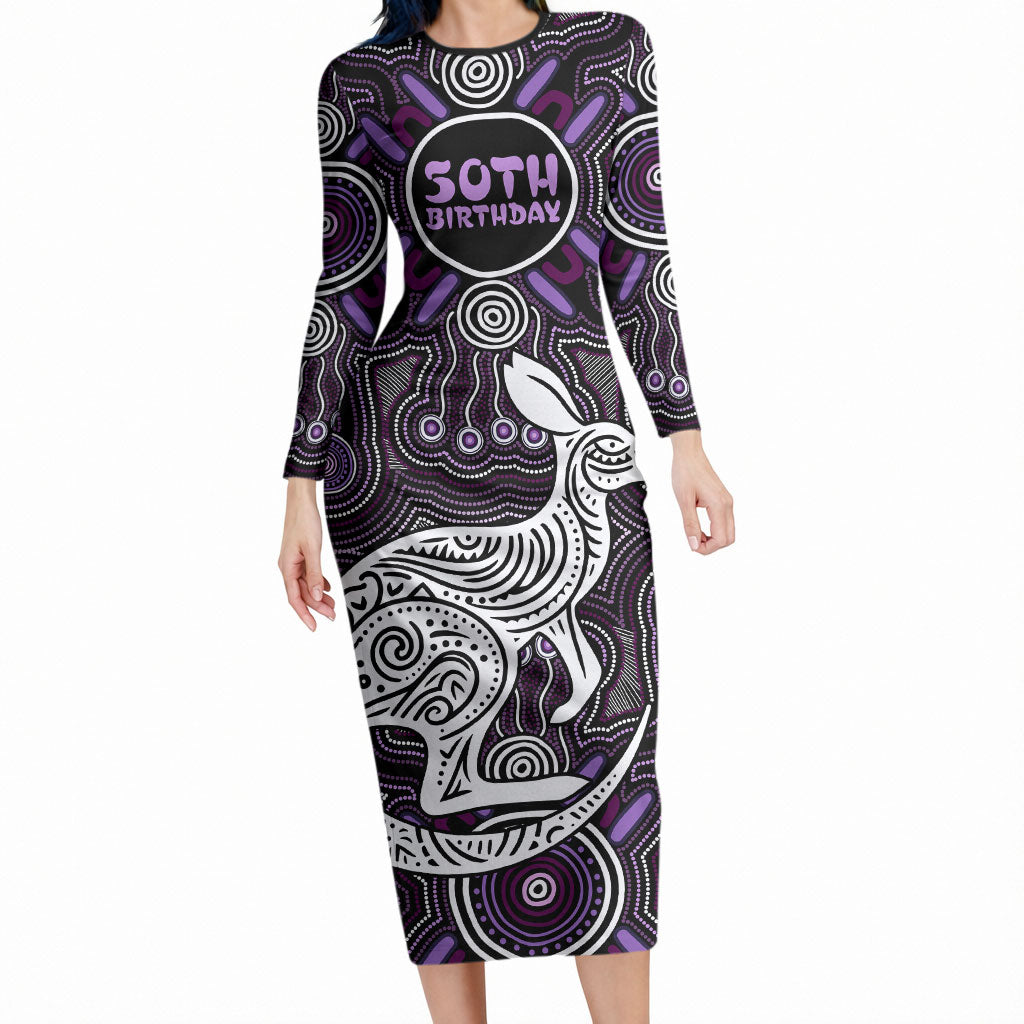 Personalised Aboriginal 50th Birthday Long Sleeve Bodycon Dress Kangaroo Indigenous Dot Art Australian Culture