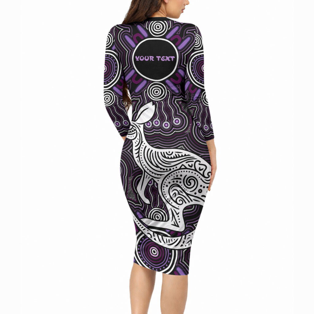 Personalised Aboriginal 50th Birthday Long Sleeve Bodycon Dress Kangaroo Indigenous Dot Art Australian Culture