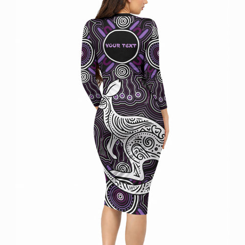 Personalised Aboriginal 50th Birthday Long Sleeve Bodycon Dress Kangaroo Indigenous Dot Art Australian Culture