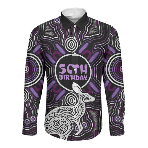 Personalised Aboriginal 50th Birthday Long Sleeve Button Shirt Kangaroo Indigenous Dot Art Australian Culture