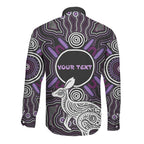 Personalised Aboriginal 50th Birthday Long Sleeve Button Shirt Kangaroo Indigenous Dot Art Australian Culture