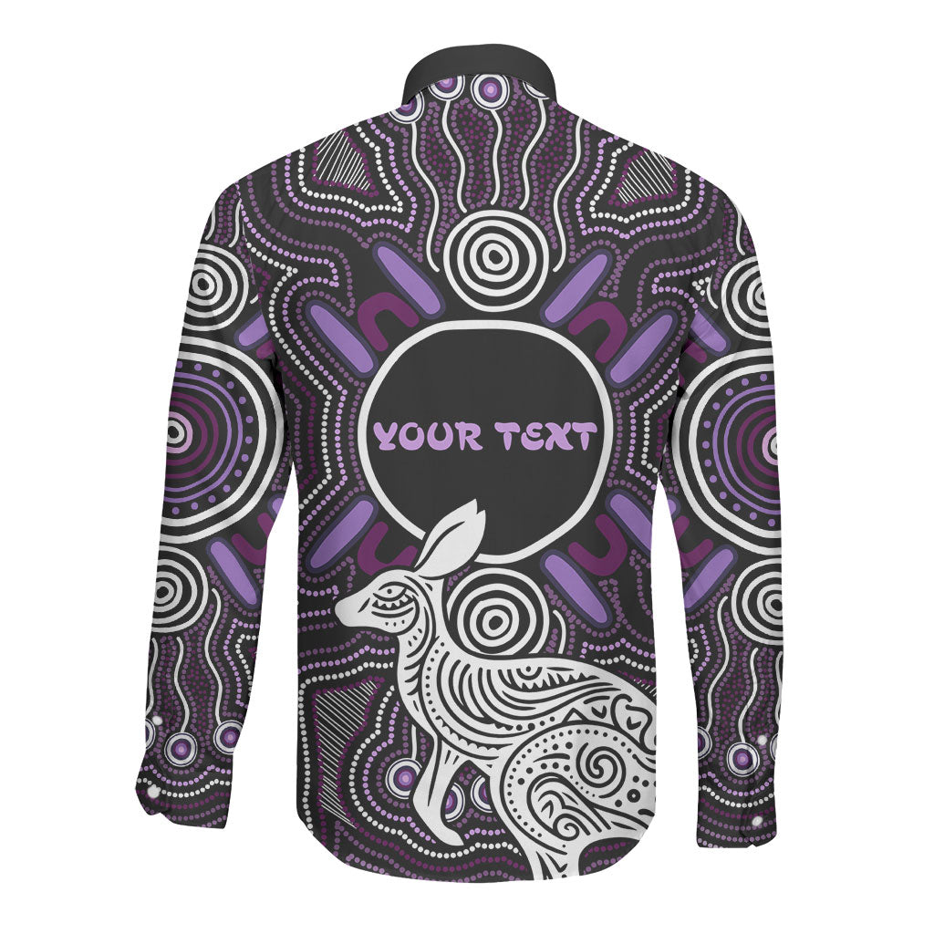 Personalised Aboriginal 50th Birthday Long Sleeve Button Shirt Kangaroo Indigenous Dot Art Australian Culture