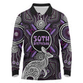 Personalised Aboriginal 50th Birthday Long Sleeve Polo Shirt Kangaroo Indigenous Dot Art Australian Culture